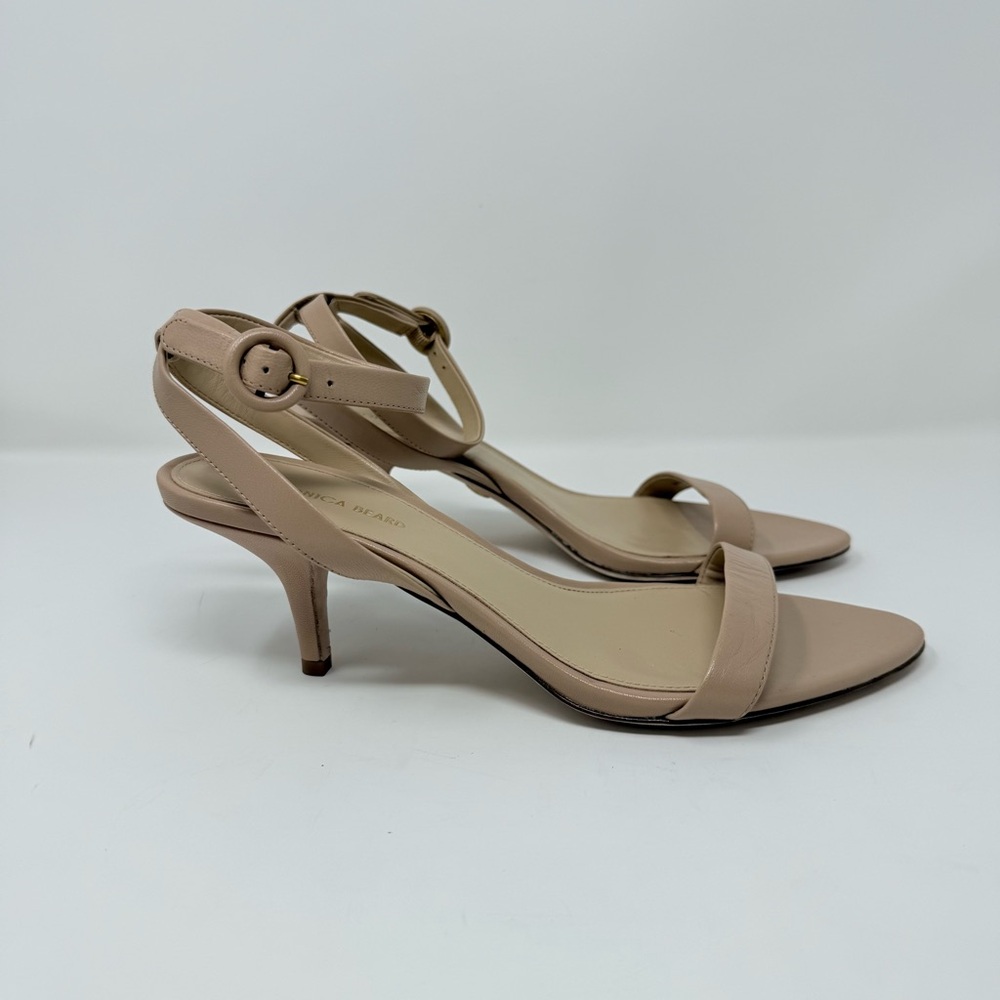New Veronica Beard Darcelle Leather Sandal In Bisque Mid Heel Sz 7.5 - Picture 10 of 14